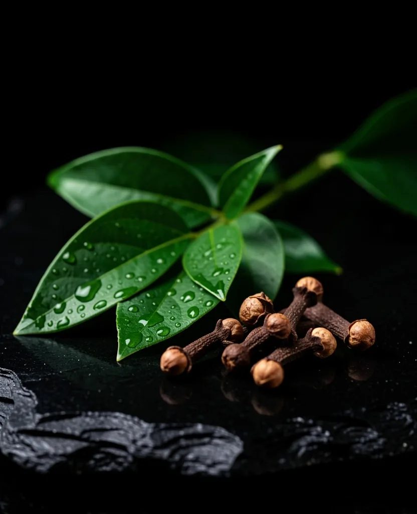 Indonesian botanical herbs on dark surface